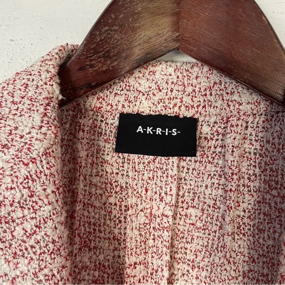 EUC Akris Punto Light Open Front Red White Speckled Textured Weave Blazer Sz 10 - Picture 13 of 13
